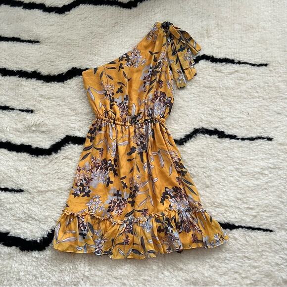 Shoshanna Carmela Yellow Silk Floral One-Shoulder Mini Dress - Picture 2 of 7